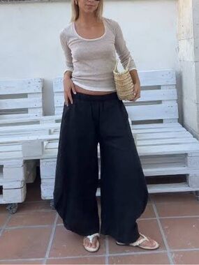 Zara NWT black 100% linen volume balloon pants 8361/945